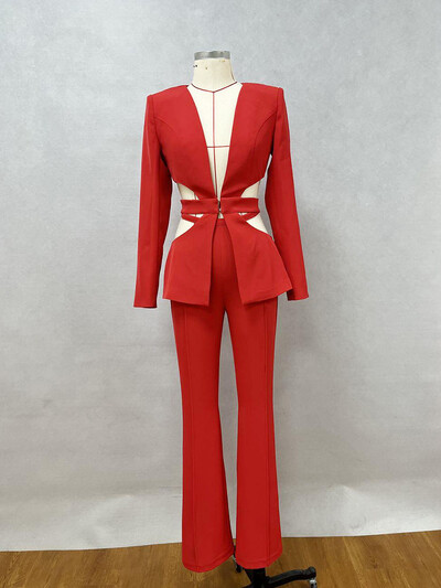 Žensko odijelo Kompleti širokih hlača za žene 2-dijelni jesenski kratki blejzeri sako s dugim rukavima + izdubljene hlače s niskim strukom