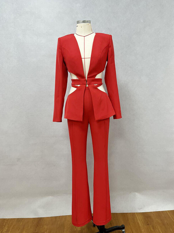 Žensko odijelo Kompleti širokih hlača za žene 2-dijelni jesenski kratki blejzeri sako s dugim rukavima + izdubljene hlače s niskim strukom