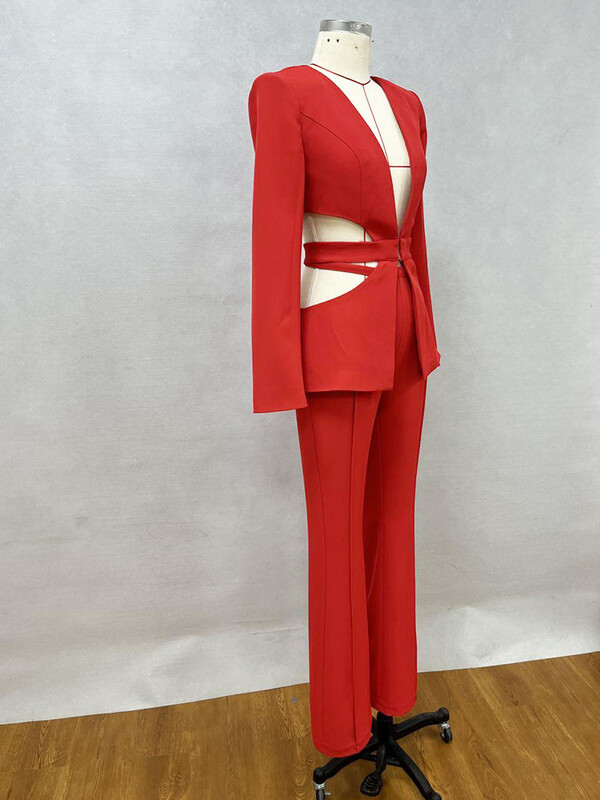 Žensko odijelo Kompleti širokih hlača za žene 2-dijelni jesenski kratki blejzeri sako s dugim rukavima + izdubljene hlače s niskim strukom