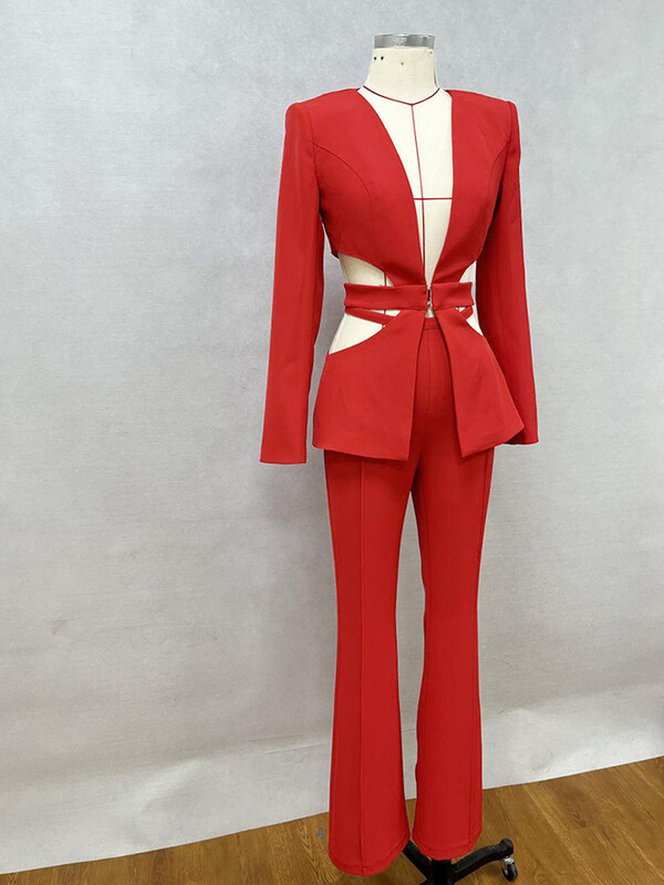 Žensko odijelo Kompleti širokih hlača za žene 2-dijelni jesenski kratki blejzeri sako s dugim rukavima + izdubljene hlače s niskim strukom