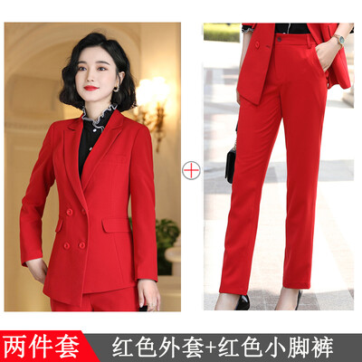 Kétrészes szett méretű formális munkakarrier blézerkabát nadrággarnitúrával piros sötétkék fekete női nadrágkosztüm