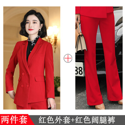 Kétrészes szett méretű formális munkakarrier blézerkabát nadrággarnitúrával piros sötétkék fekete női nadrágkosztüm