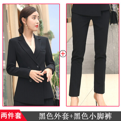 Kétrészes szett méretű formális munkakarrier blézerkabát nadrággarnitúrával piros sötétkék fekete női nadrágkosztüm