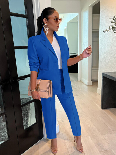 CM.YAYA Elegantni jednobojni blejzer odijelo i dvodijelni set hlača za žene Jesen Zima 2023 Klasična OL Street Outfit Trenirka