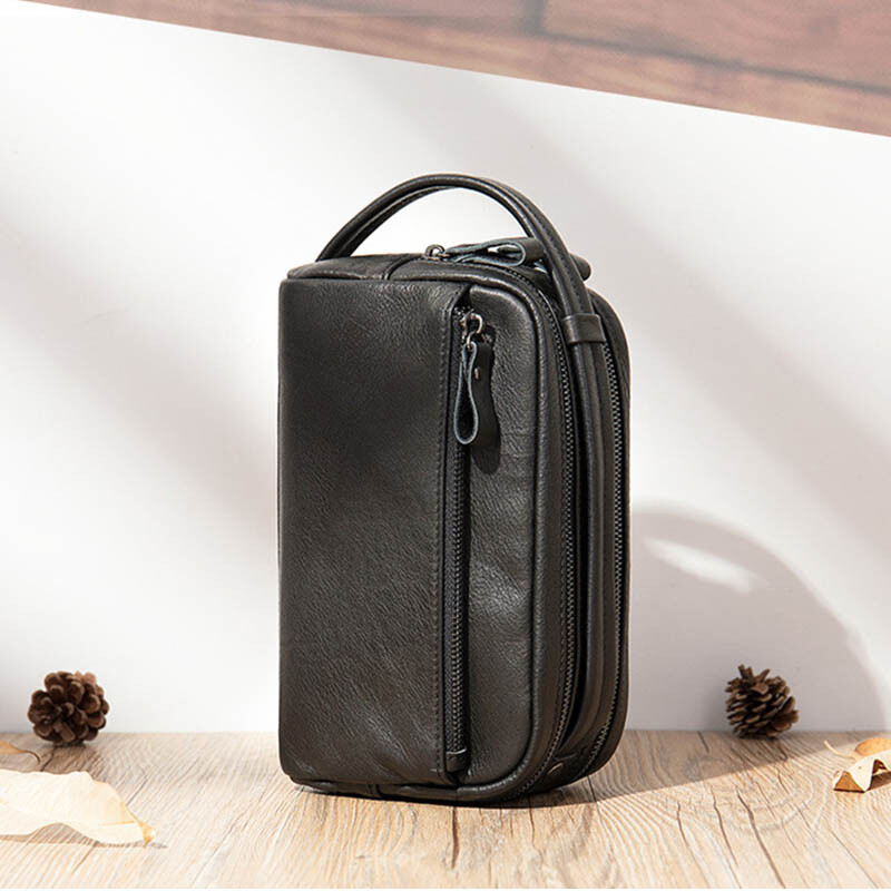 Muška torbica sa spojkom, mekana prava koža, veliki kapacitet, muški novčanici, džep za mobitel, poslovna duga torbica, ženska šminka torba