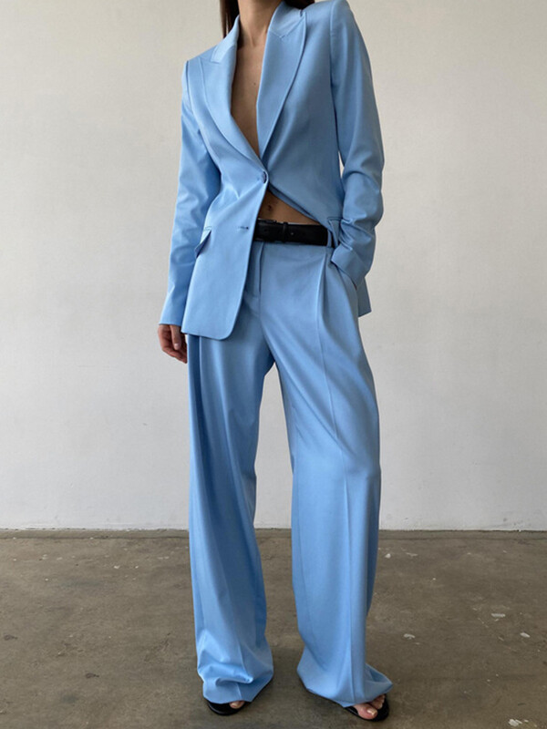 Aynaray 2023 őszi téli női irodai öltöny készletek tömör khaki V-nyakú, hosszú ujjú, 2 részes nadrág szett nőknek