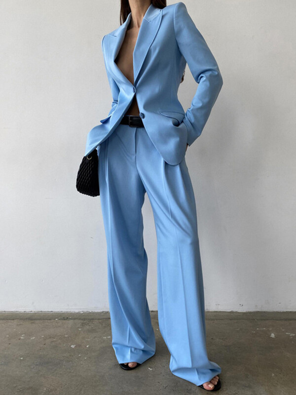 Aynaray 2023 őszi téli női irodai öltöny készletek tömör khaki V-nyakú, hosszú ujjú, 2 részes nadrág szett nőknek