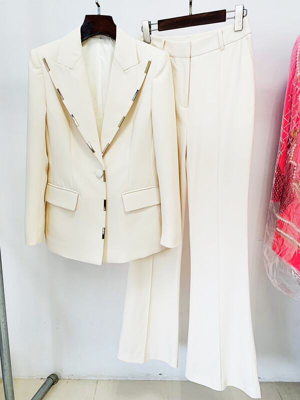 HIGH STREET Jaunākais 2024. gada dizainera skrejceļa uzvalku komplekts sievietēm ar vienu pogu, metāla bloka žakete