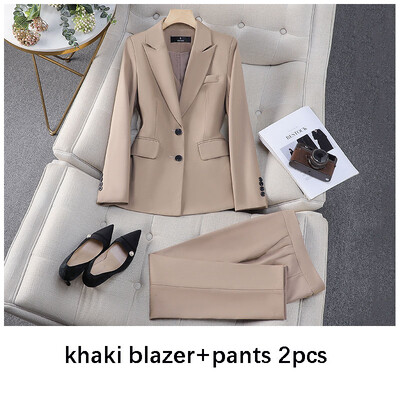 Zils sieviešu uzvalks žakete bikses Biznesa ikdienas biroja sieviešu bikšu komplekti ar vienrindu jaka 2 daļ. izlaiduma tērpiem