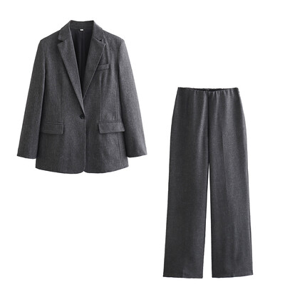 TRAFZA uredski sako za dame Ženski sako s jednim gumbom na rever i hlače, novi modni sako za jesen 2024.
