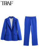 TRAF női öltöny hosszú nadrág szettek női 2 részes divat irodai karcsú blézerkabát kétrészes szett női ruhák