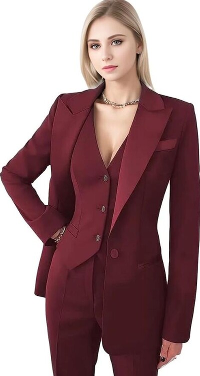Seturi de costume de birou casual fucsia pentru femei Blazer+Vesti+Pantaloni 3 piese Tuxedo alb de nunta formal pentru tinute de doamna Business