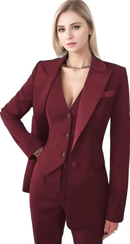 Seturi de costume de birou casual fucsia pentru femei Blazer+Vesti+Pantaloni 3 piese Tuxedo alb de nunta formal pentru tinute de doamna Business