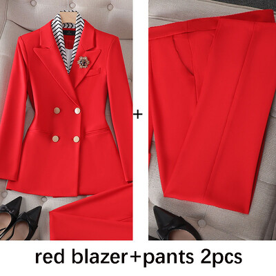 Sieviešu kostīmi Sarkans žakete + Bikses 2 dab. Biroja dāmai Svinīgs biznesa bikškostīms Balts Eleganti tērpi dāmai