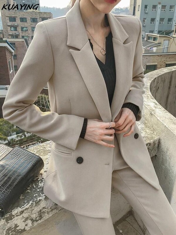 Vintage blejzer jakne Ravne hlače Komplet od dva dijela Korejski modni elegantni i šik ženski odijeli s hlačama Ležerna ženska svečana odjeća