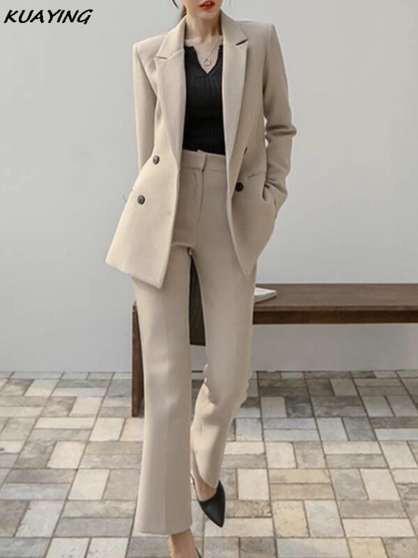 Vintage blejzer jakne Ravne hlače Komplet od dva dijela Korejski modni elegantni i šik ženski odijeli s hlačama Ležerna ženska svečana odjeća