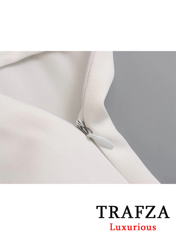 TRAFZA biroja sieviešu vienkrāsains balts žakete uzvalks sievietēm ar V kakla vērtnēm Lielizmēra žakete + platas bikses ar augstu vidukli, 2024. gada modes komplekti