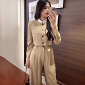 Modes sieviešu žaketes komplekts ar garām piedurknēm, lielizmēra mētelis ar apgrieztu mēteli un platām biksēm, treniņtērps, 2 gab., komplekts.