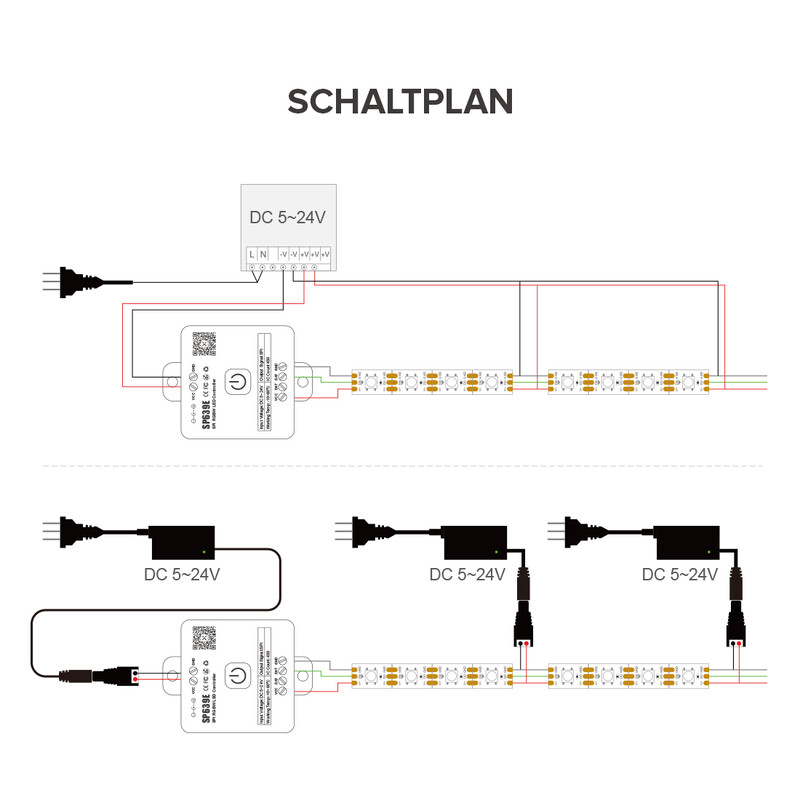 SP636E-SP639E SPI FCOB pikselių LED valdiklis SK6812 WS2814 RGBW WS2812B RGB šviesos juostelė Bluetooth muzika IOS Android 2.4G 5V-24V