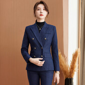Augstas kvalitātes modes tumši zils žakete sieviešu biznesa kostīmi bikses un darba apģērba komplekts Biroja jaka Sieviešu formas tērps OL