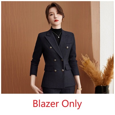 Augstas kvalitātes modes tumši zils žakete sieviešu biznesa kostīmi bikses un darba apģērba komplekts Biroja jaka Sieviešu formas tērps OL