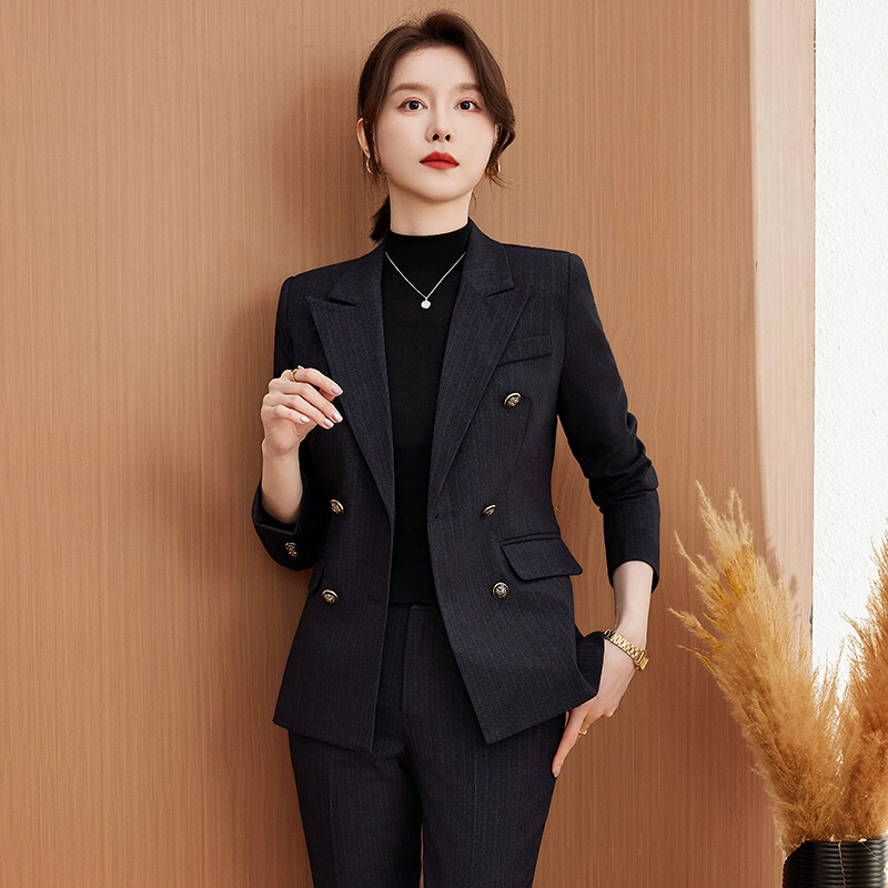 Augstas kvalitātes modes tumši zils žakete sieviešu biznesa kostīmi bikses un darba apģērba komplekts Biroja jaka Sieviešu formas tērps OL
