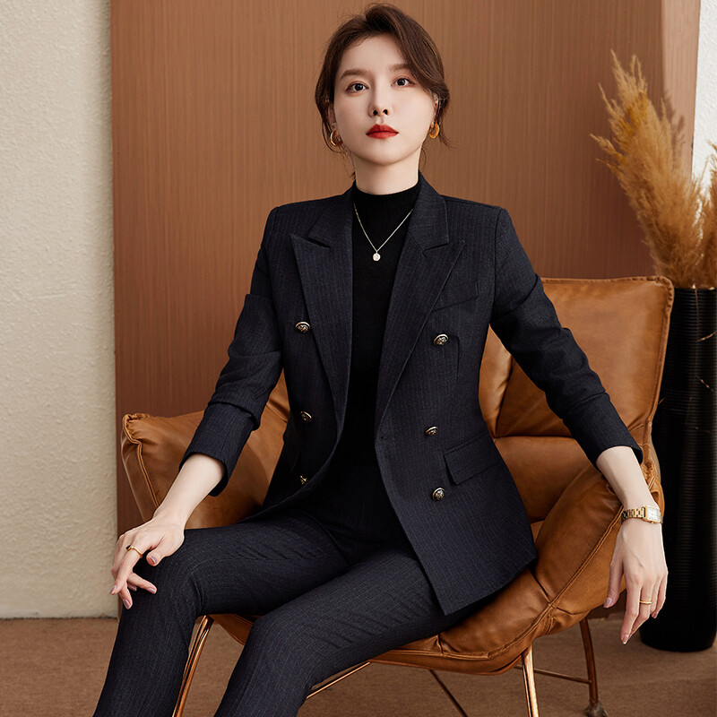 Augstas kvalitātes modes tumši zils žakete sieviešu biznesa kostīmi bikses un darba apģērba komplekts Biroja jaka Sieviešu formas tērps OL