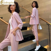 Korejiešu stila vasaras bez oderes plāna jaka bleizeri Zīmuļu bikses Divdaļīgs elegants sieviešu biroja ikdienas uzvalku komplekts