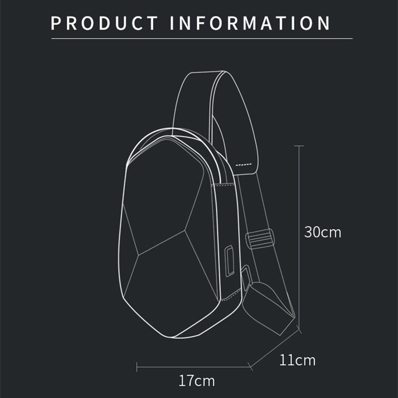 BANGE Hard Shell Design 3.0 USB uzlāde Crossbody Bag plecu somas vīriešiem, ūdensizturīgs Short Trip krūšu somas komplekts vīriešiem