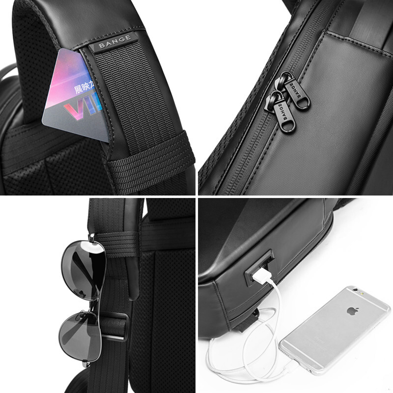 BANGE Hard Shell Design 3.0 USB uzlāde Crossbody Bag plecu somas vīriešiem, ūdensizturīgs Short Trip krūšu somas komplekts vīriešiem