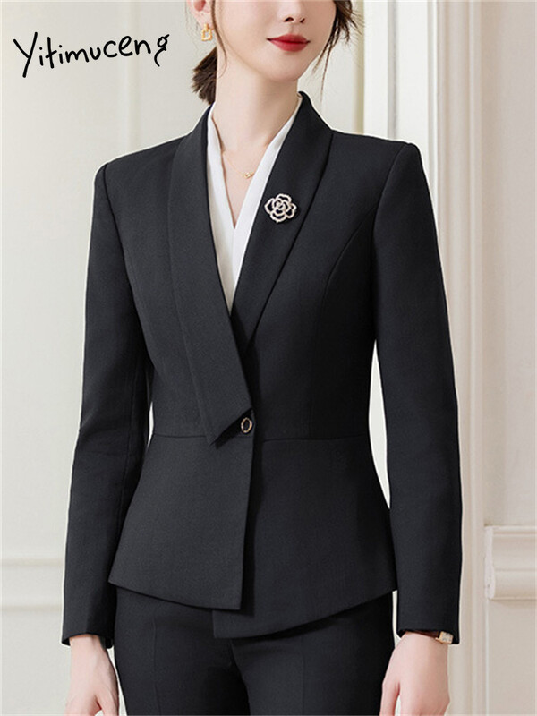 Yitimuceng formalne radne hlače Ženska odijela 2023. Novi korejski uredski ženski jednobojni tanak sako dugih rukava Dvodijelni komplet hlača s olovkom
