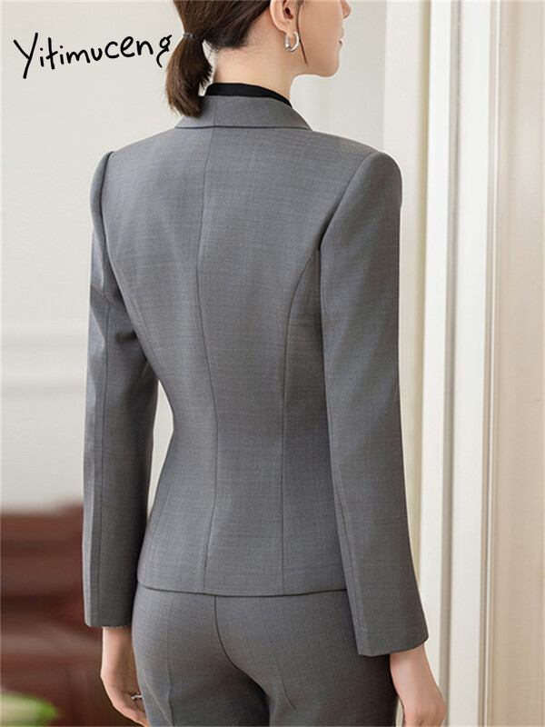 Yitimuceng formalne radne hlače Ženska odijela 2023. Novi korejski uredski ženski jednobojni tanak sako dugih rukava Dvodijelni komplet hlača s olovkom
