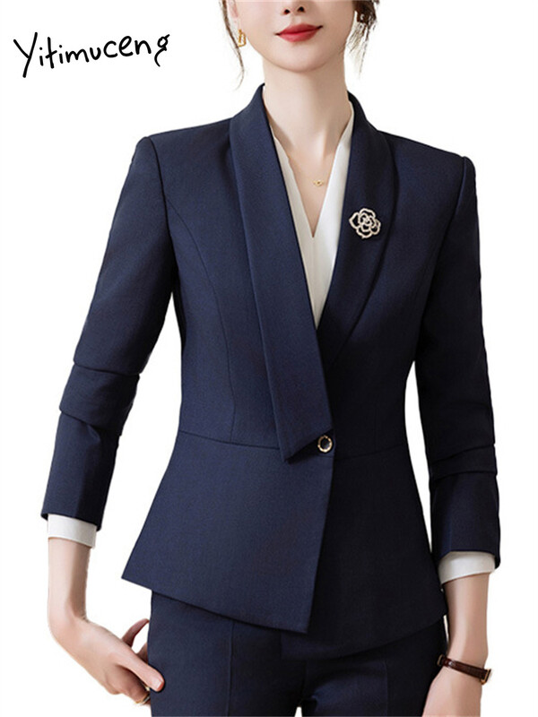 Yitimuceng formalne radne hlače Ženska odijela 2023. Novi korejski uredski ženski jednobojni tanak sako dugih rukava Dvodijelni komplet hlača s olovkom