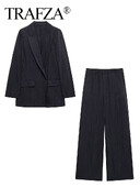TRAFZA ženski komplet od 2 komada, modni kardigan sako s efektom naboranih revera + elegantne hlače širokih nogavica s nabranim bočnim džepovima na elastičnom struku