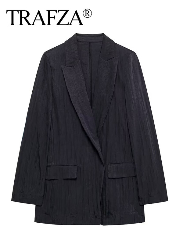 TRAFZA ženski komplet od 2 komada, modni kardigan sako s efektom naboranih revera + elegantne hlače širokih nogavica s nabranim bočnim džepovima na elastičnom struku