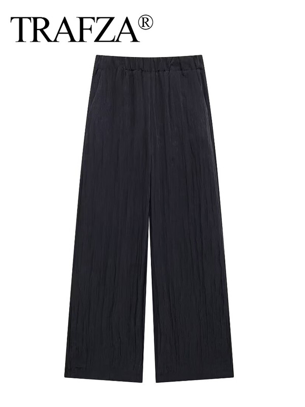 TRAFZA ženski komplet od 2 komada, modni kardigan sako s efektom naboranih revera + elegantne hlače širokih nogavica s nabranim bočnim džepovima na elastičnom struku