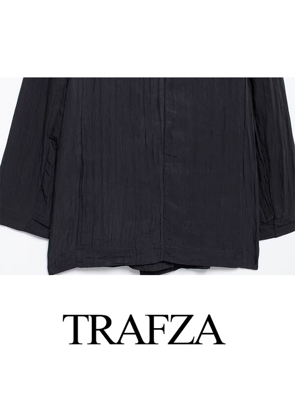 TRAFZA ženski komplet od 2 komada, modni kardigan sako s efektom naboranih revera + elegantne hlače širokih nogavica s nabranim bočnim džepovima na elastičnom struku