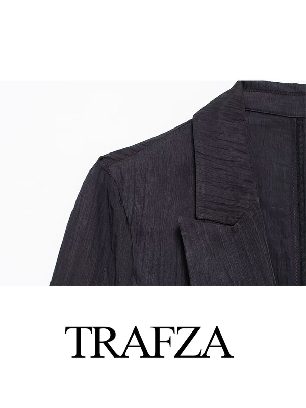 TRAFZA ženski komplet od 2 komada, modni kardigan sako s efektom naboranih revera + elegantne hlače širokih nogavica s nabranim bočnim džepovima na elastičnom struku