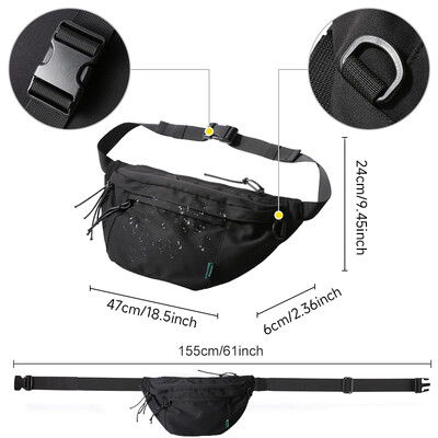 Crossbody Bag Lielizmēra Fanny Pack ūdensizturīgs Oksfordas krūšu soma Riteņbraukšanai Liela sporta zāles jostas soma Jostas soma vīriešiem sievietēm