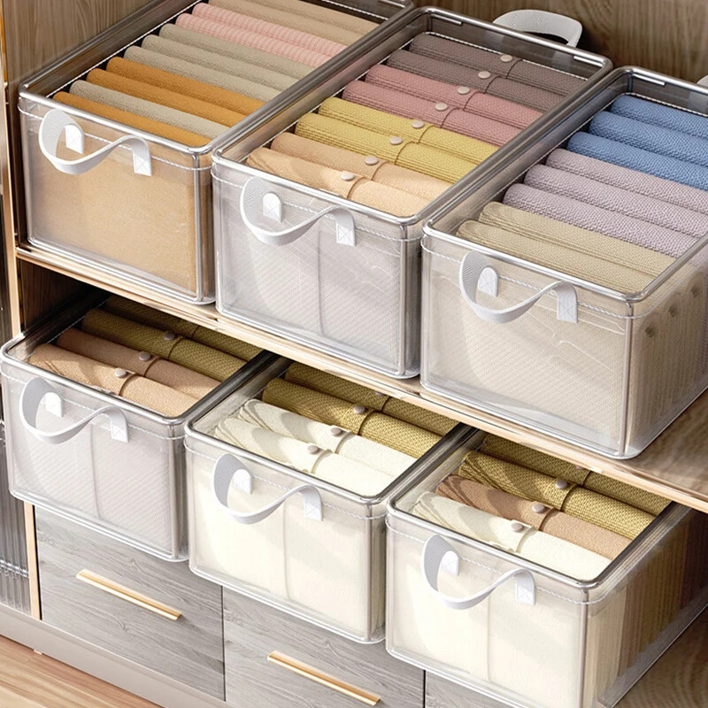 Organizator pliabil pentru depozitare haine dulap din PVC transparent Cutie de depozitare haine pentru lenjerie de corp șosete dulapuri Organizator de haine