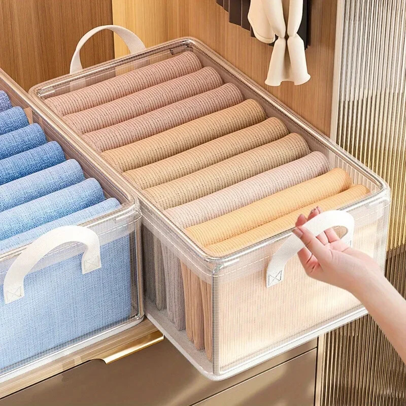 Organizator pliabil pentru depozitare haine dulap din PVC transparent Cutie de depozitare haine pentru lenjerie de corp șosete dulapuri Organizator de haine