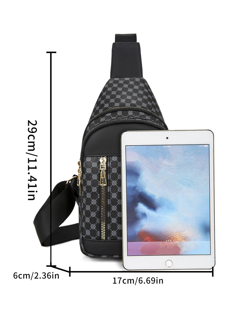 VC férfi dupla zsebes Városi utazó mellkastáska Könnyű PU bőr férfi válltáska telefon heveder Crossbody táskák férfiaknak