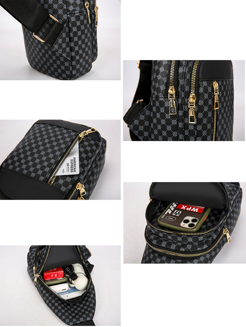 VC férfi dupla zsebes Városi utazó mellkastáska Könnyű PU bőr férfi válltáska telefon heveder Crossbody táskák férfiaknak