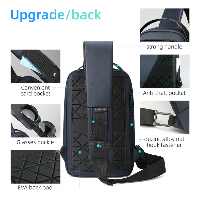 Heroic Knight biznesa lielas ietilpības Crossbody soma vīriešiem ūdensnecaurlaidīga ceļojumu plecu soma 11 collu iPad USB uzlādes vīriešu krūšu komplekts