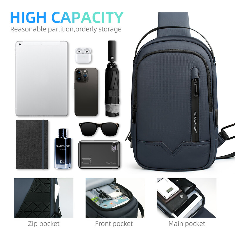 Heroic Knight biznesa lielas ietilpības Crossbody soma vīriešiem ūdensnecaurlaidīga ceļojumu plecu soma 11 collu iPad USB uzlādes vīriešu krūšu komplekts