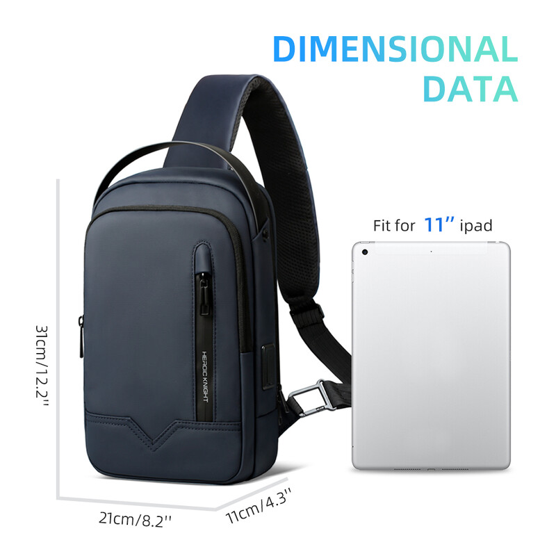 Heroic Knight biznesa lielas ietilpības Crossbody soma vīriešiem ūdensnecaurlaidīga ceļojumu plecu soma 11 collu iPad USB uzlādes vīriešu krūšu komplekts