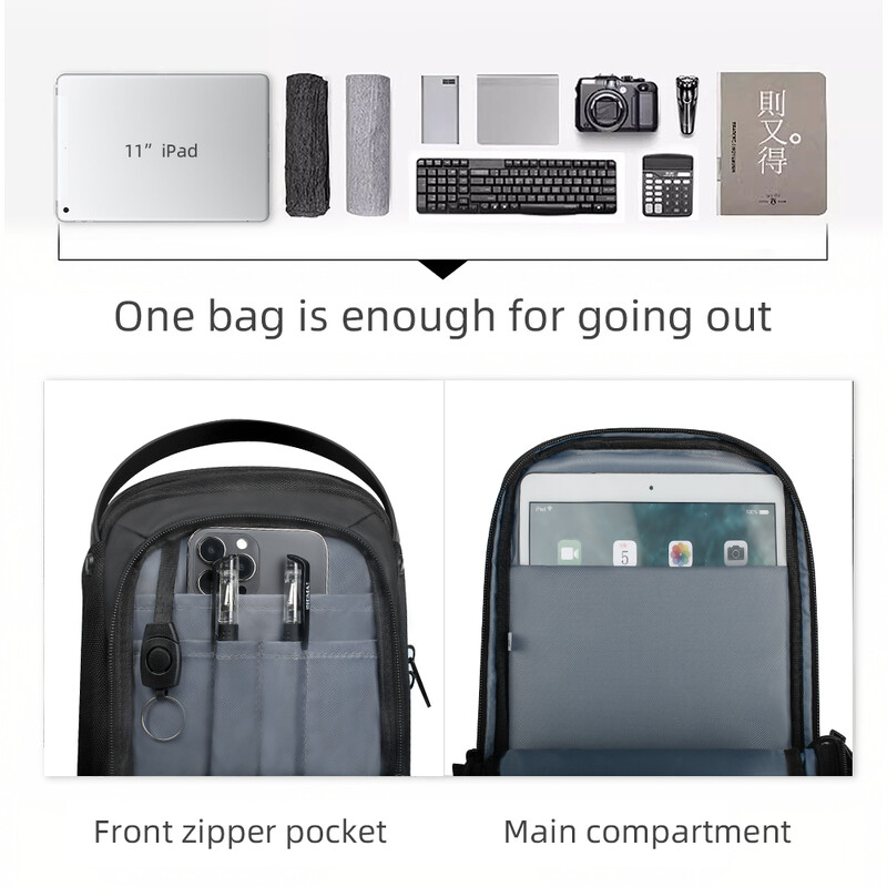 HK lielas ietilpības Crossbody plecu soma vīriešiem biznesa krūšu somas iederas 11 collu spilventiņu ceļojumu somā ar USB uzlādes pieslēgvietu