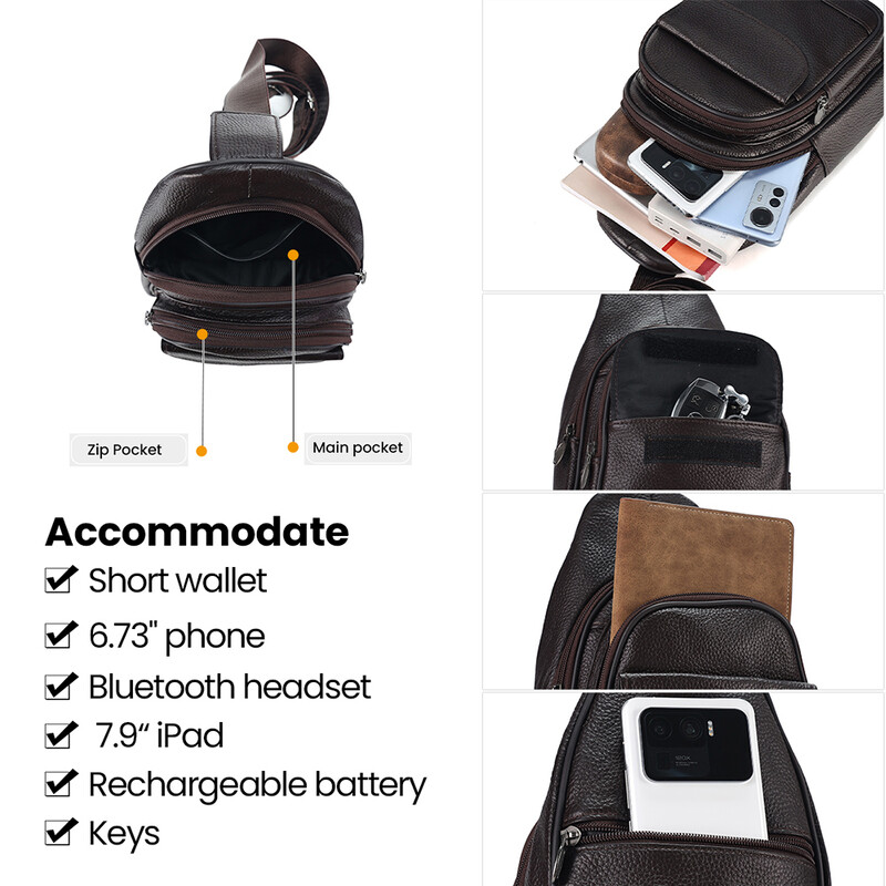 JOYIR valódi bőr válltáska férfiaknak alkalmi túra mellkastáska csomag hevedertáska 7,9 hüvelykes iPadhez