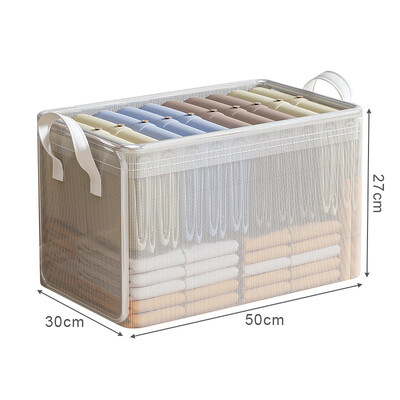Coș de depozitare transparent din PVC pentru haine Cutie de depozitare lenjerie de corp Cadru din oțel inoxidabil Organizator de garderobă Cutie de pânză impermeabilă