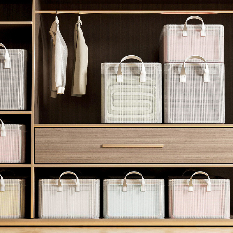 PVC átlátszó tároló kosár ruhákhoz fehérnemű tároló doboz rozsdamentes acél keretes gardrób rendszerező vízálló szövetdoboz